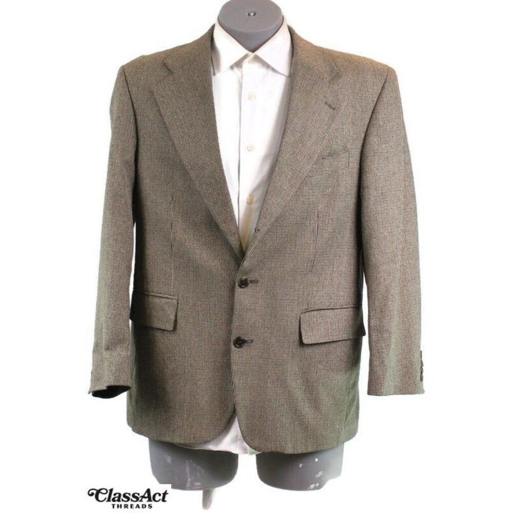 Chaps Ralph Lauren Blazer Mens Silk Blend Houndstooth Suit Jacket Sport Coat 42R
